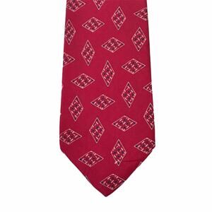 Robert Talbott Silk Tie Red Tan & Blue Hand Sewn Diamond Print